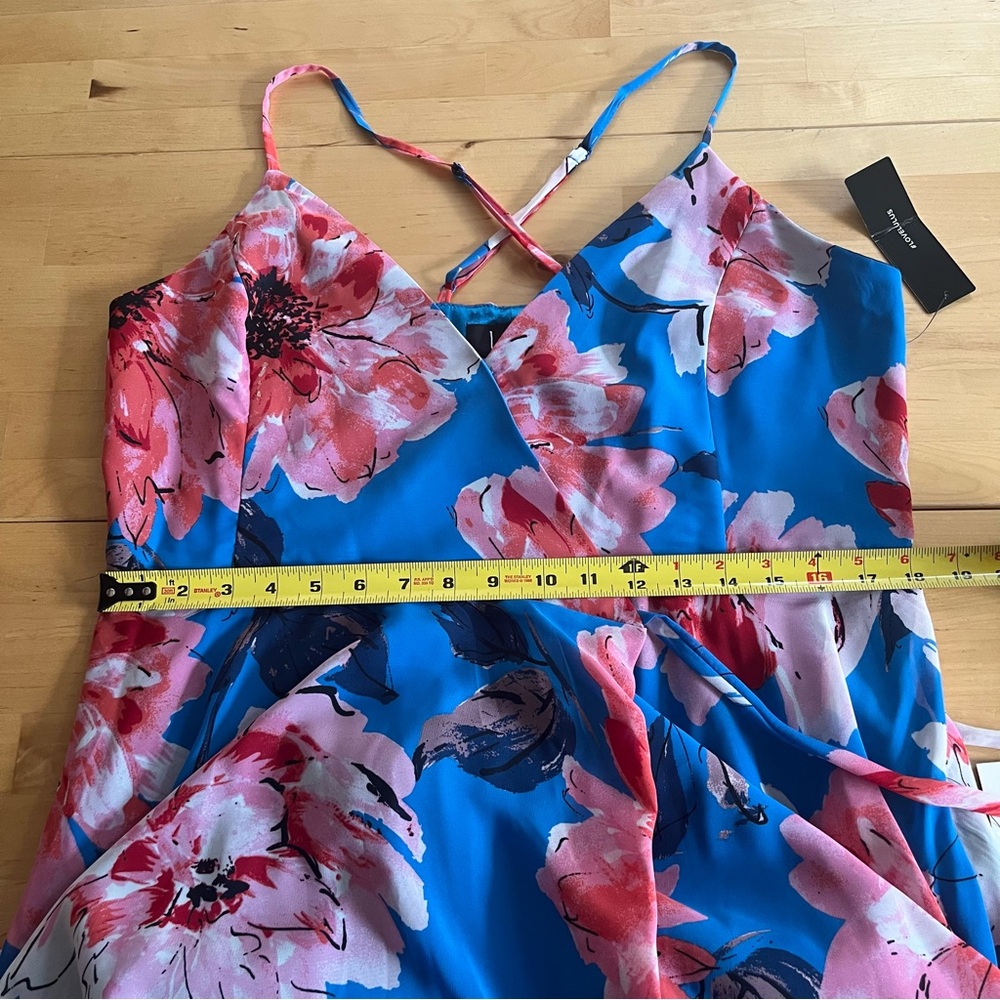 NWT Lulu's Elegantly Inclined Blue and Pink Floral Wrap Maxi Dress - Picture 10 of 12